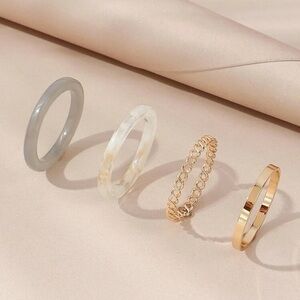 4 pcs Simple Ring Set Golden Grey Cream Resin
